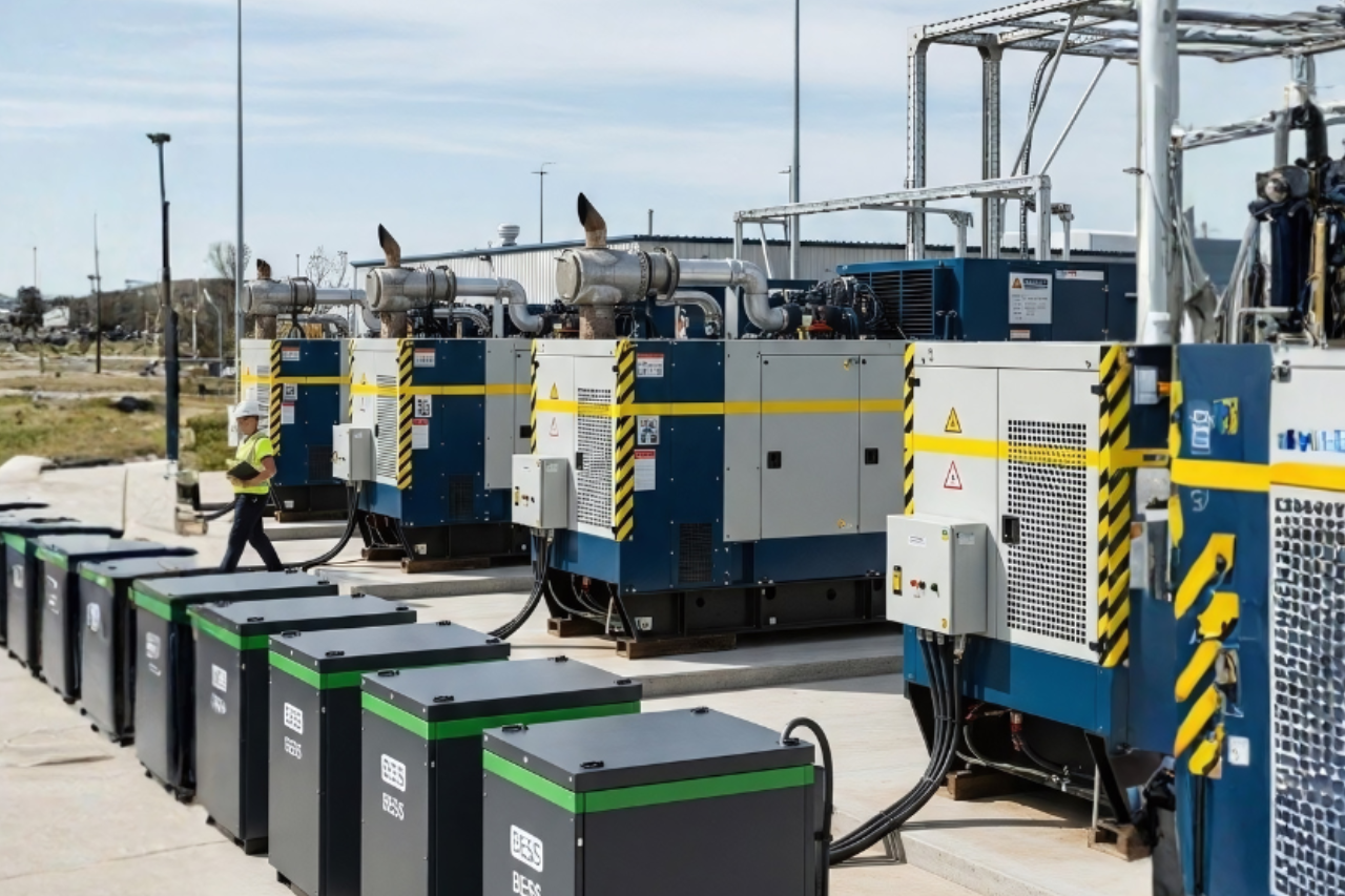 Industrial generator installation with acoustic canopy